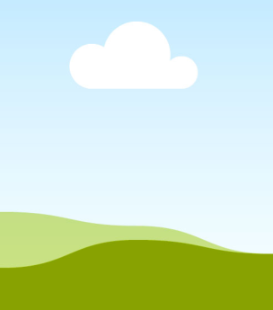 青空と白い雲、緑の丘を描いた時の間の風景
